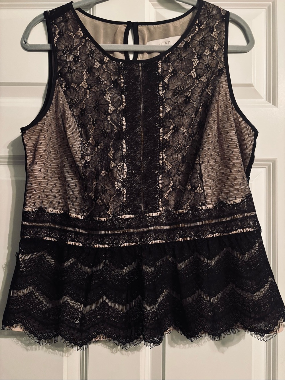 LOFT Black Lace Peplum Camisole with Nude Lining
